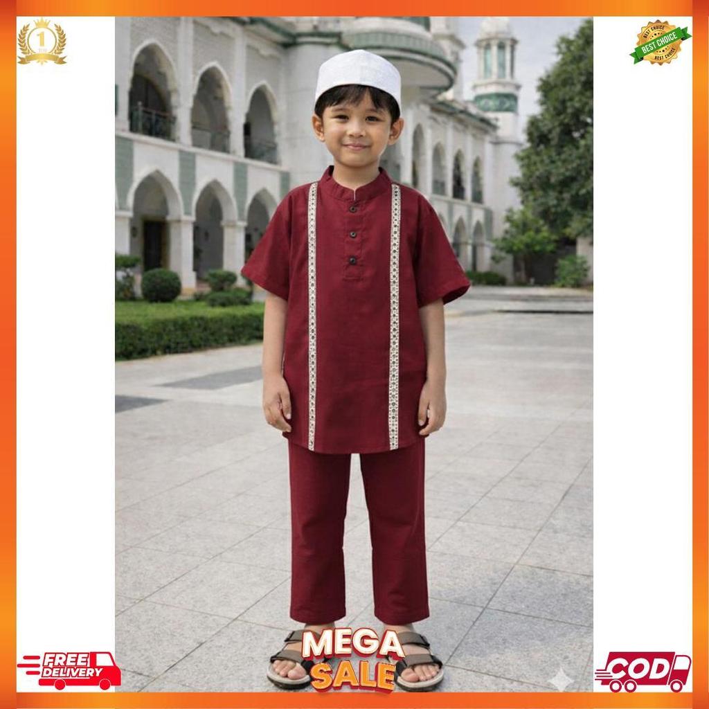 Fahsion Muslim/ Setelan Pakaian Muslim Anak Laki Laki Usia 1-10 Tahun/ Setelan Baju Koko Batik List 
