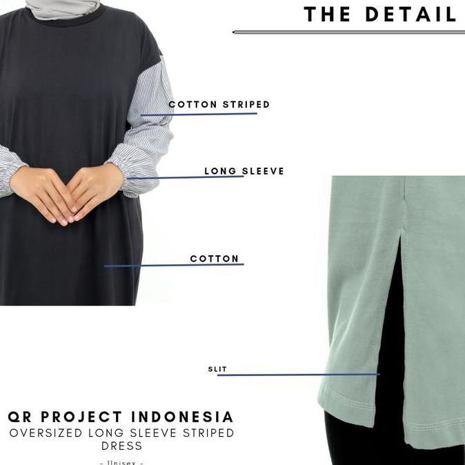 DI23 - Dress Oversize Tunik Lengan Panjang Salur Cotton Combed 20s Mix Cotton Stripe