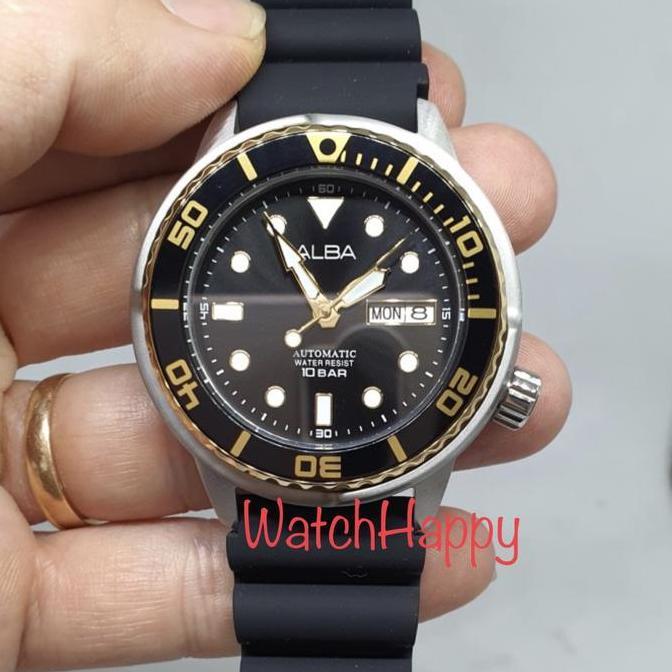 Ready WatchHappy Alba AL4250X1 Men Automatic Black Dial AL4250 Rubber Strap