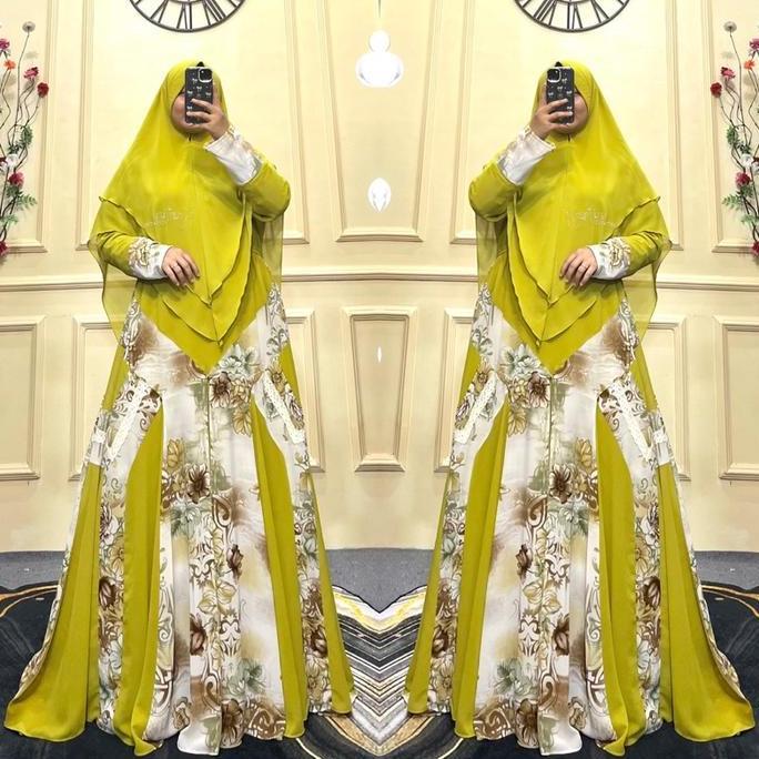 Bergaransi Gamis Set Hijab Ceruty Babydoll Printing