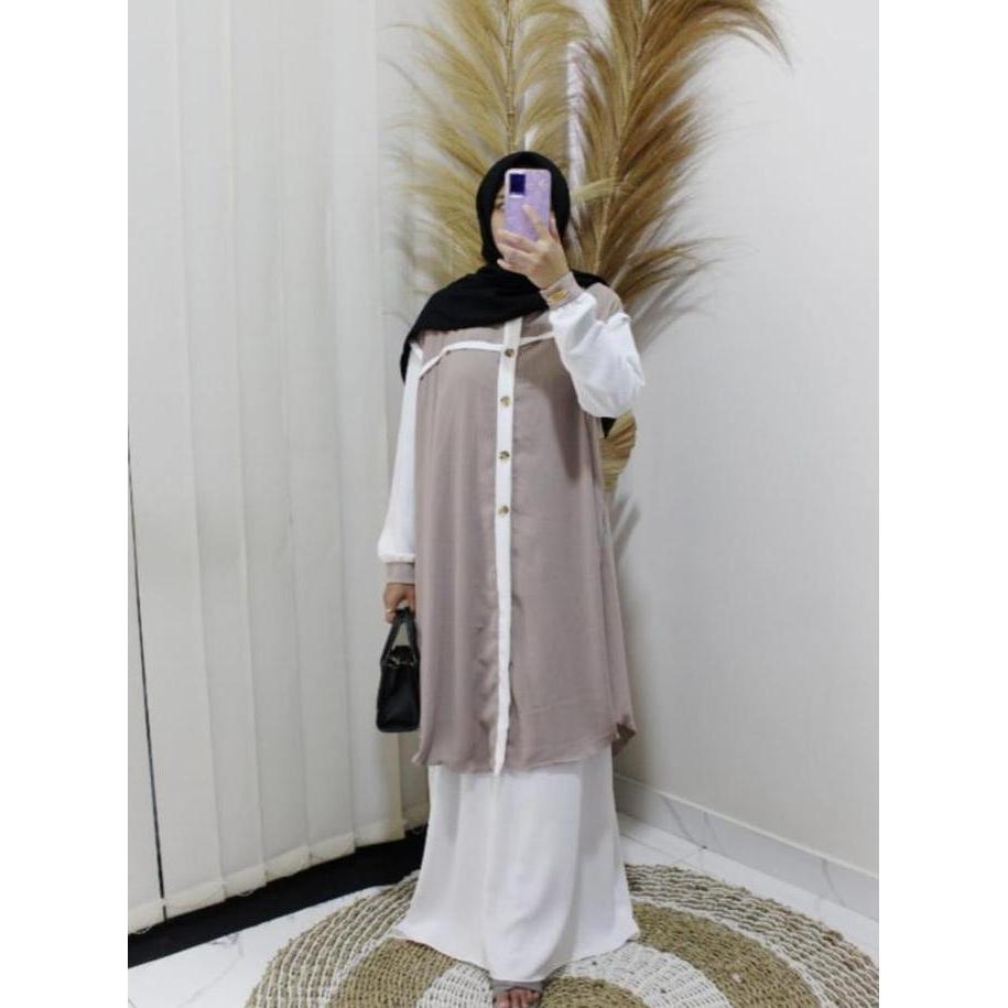 Promo Gamis Malaysia Model Baru Baju Gamis Lebaran 2026 Model Gamis Set Outer Kekinian Sayla Dress M