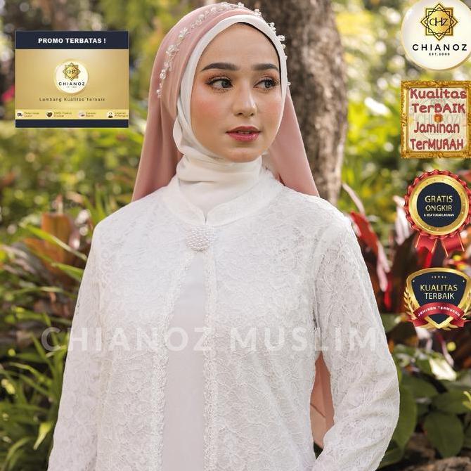 Sekarangaja- Chianoz Gamis Putih Abaya Putih Turkey Full Brukat Mewah Premium Sifon Ceruti Renda Kak