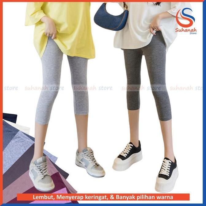 DE166 - Legging Pendek 3/4 Kaos / Celana Legging Pendek Selutut Wanita Bahan Kaos Rayon Soft Size Su