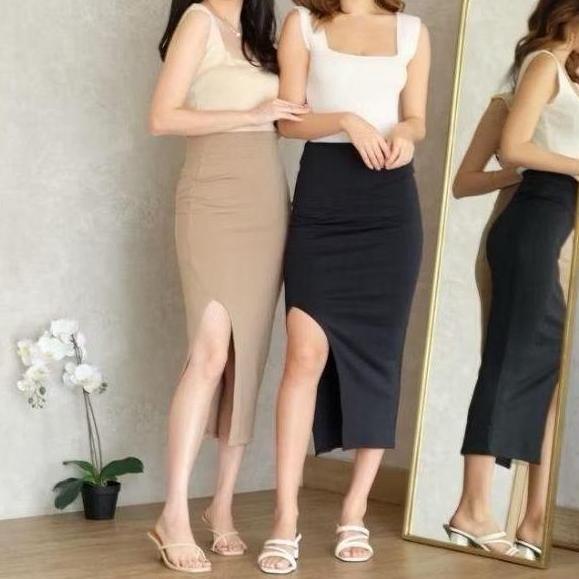 DS67 - Rok span 7/8 rajut belah samping wanita/ korean skirt span 7/8 perempuan / rok span rajut pol