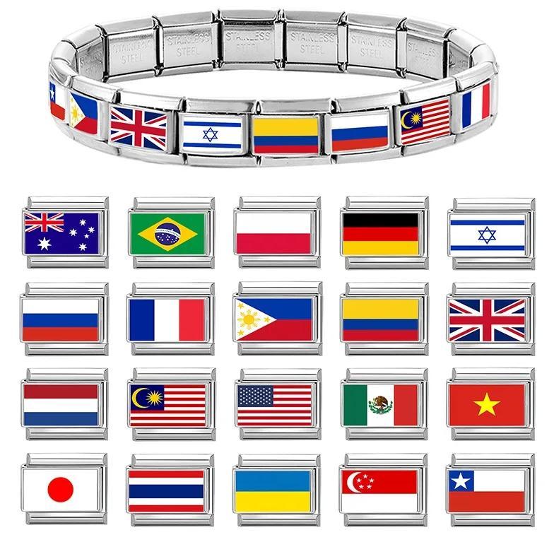 2025 Fashion Photo Italian Charm Bracelet 9mm Diy Color National Flag Series of Each Country Mexico,