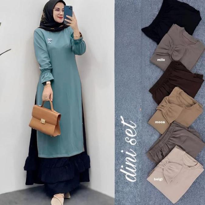 DINI SET ROK LONG TUNIK CRINKLE AIRFLOW JUMBO LD 120 // ONE SET TUNIK // SETELAN POLOS // ONE SET WA