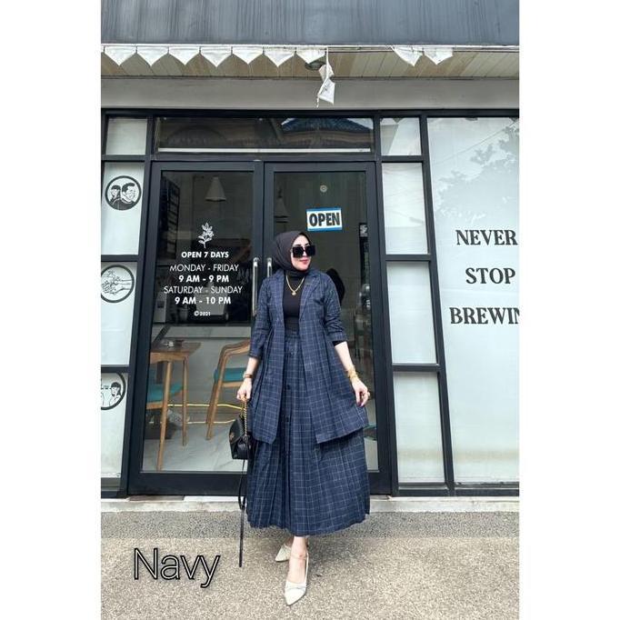 Setelan OneSet Rok Blazer Kotak CEO Plisket Wanita Bahan Flanel Ukuran Standar & Jumbo