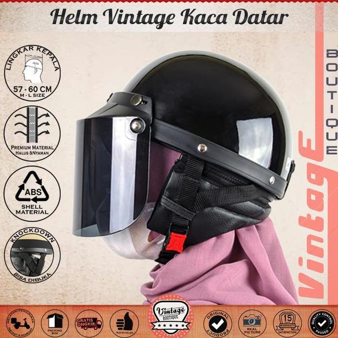 locafekaseller - helm vintage chips retro cetok setengah kepala dewasa kaca datar jadul