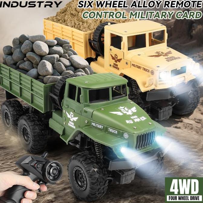 Truk Militer Remote Control dengan Lampu 2.4GHZ 4WD RC Mobil Truk Kargo Besar Bahan Alloy [terbaik]