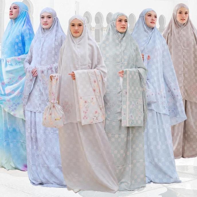 Miliki Mylady Hijab Mukena Xantara Atasan Bawahan Cantik Gold Grey Mewah Motif Nyaman