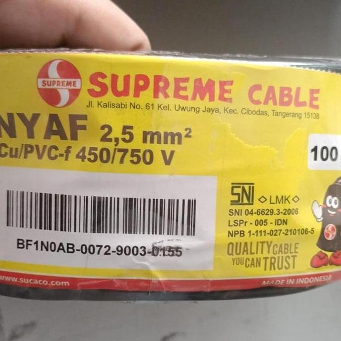 Promo Kabel NYAF 2.5 mm Hitam Supreme NYAF 1 x 2.5 mm per Roll 100 meter Merah Biru Kuning Hijau Dis