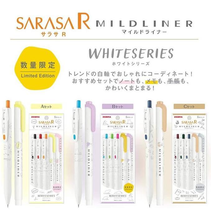 NEW Zebra Sarasa R Mildliner White Series Gel Pen Highlighter Limited Set