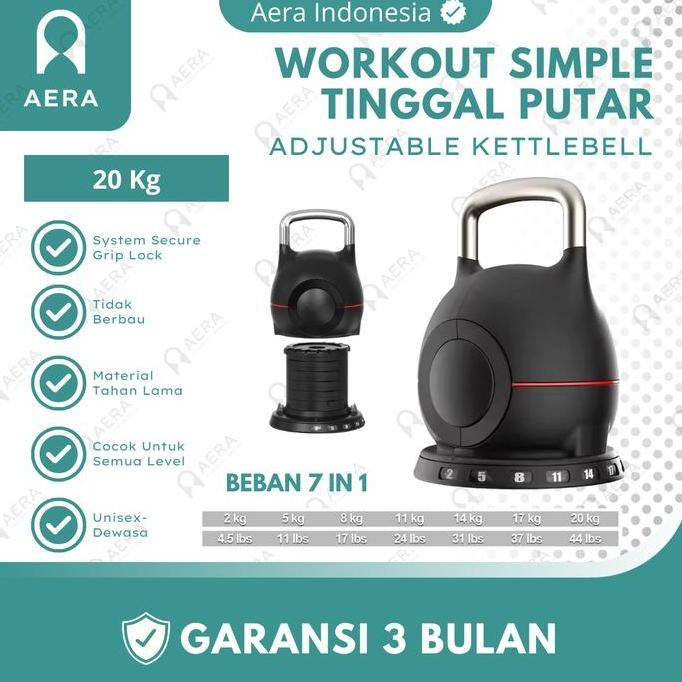 AERA Peralatan Olahraga Adjustable Kettlebell 2-20Kg I Adjustable Kettlebell Alat Fitness 2-20Kg