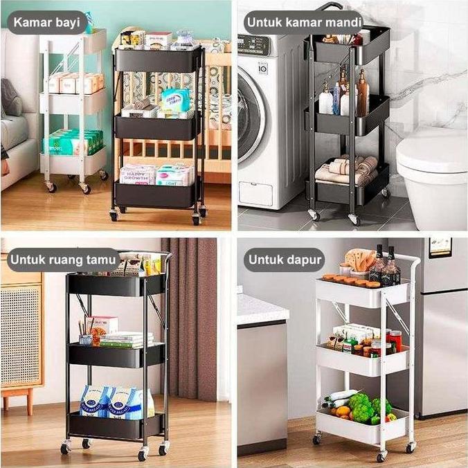 Besi100% puit 4 Rak Troli Besi 3 Susun Rak Lipat Rak Dapur StainlessRak  Serbaguna Rak Penyimpanan R