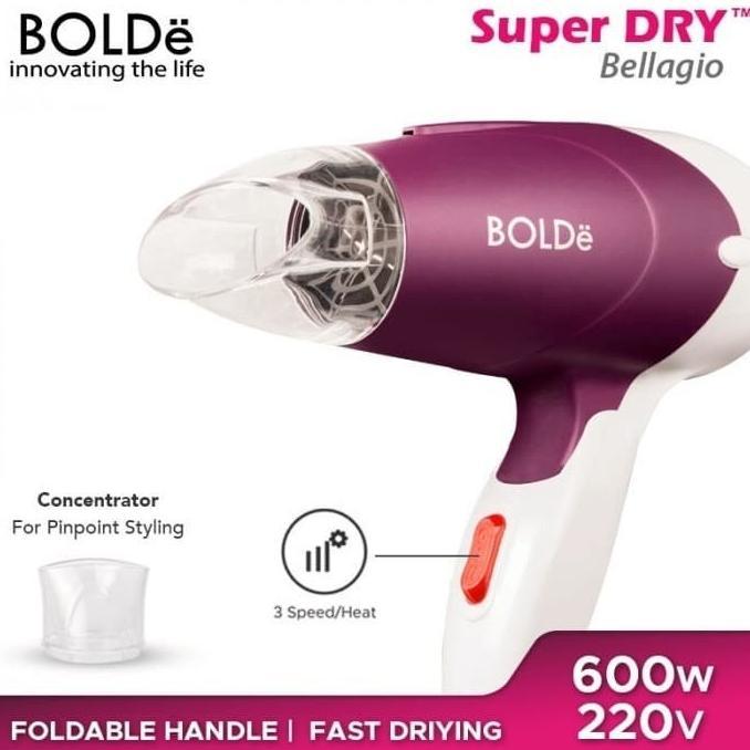 Hair Dryer Pengering Rambut Travel BELLAGIO + Tas Pouch Compact Design Cantik Warna Ungu dan Pink Ma