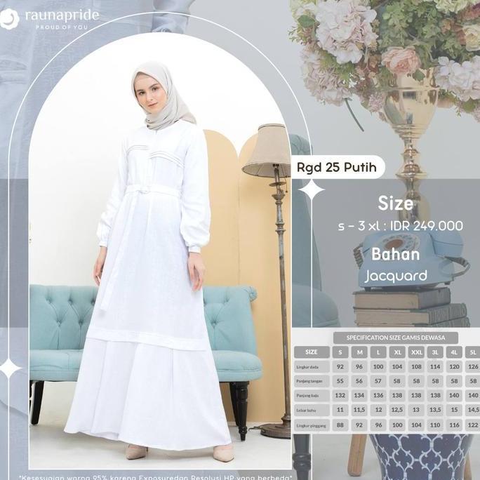 Baju Gamis  Wanita Dewasa Couple / RAUNA  GD-25  Putih / Fashion Muslim Ruffle Ibu Panjang