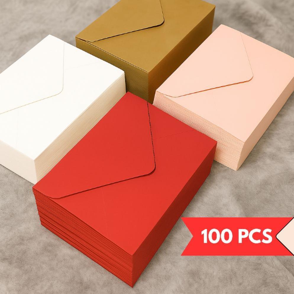 (ISI 100)Amplop Warna A5 A6 A7 A8 coklat merah hijau pink putih biru Angpao Uang Aesthetic  Amplop U