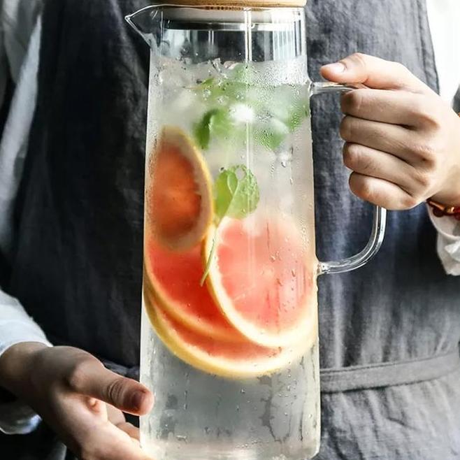 Teko Kaca Tutup Kayu Pitcher Teh Teapot Maker Glass Tahan Panas 1380Ml