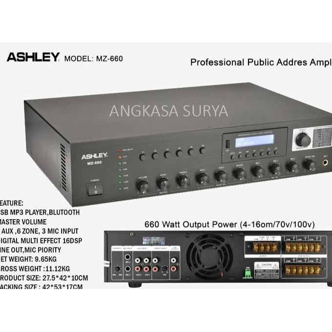 Promo POWER AMPLIFIER ASHLEY MZ660 ORIGINAL/ PUBLIC AMPLIFIER ASHLEY MZ 660 / 660 WATT 6 ZONE 70v / 
