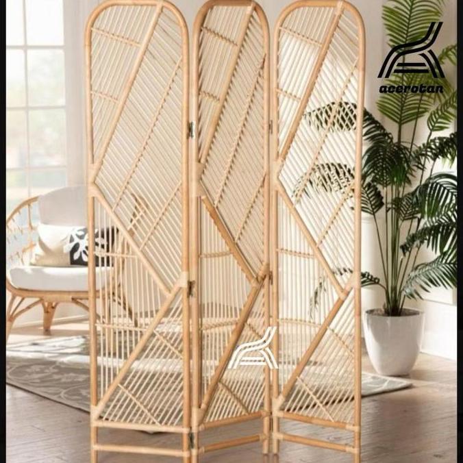 Sekat Pembatas Ruangan Rotan Aesthetic Minimalis 3 4 Pintu Custom / Penyekat Ruangan Rotan / sekat r