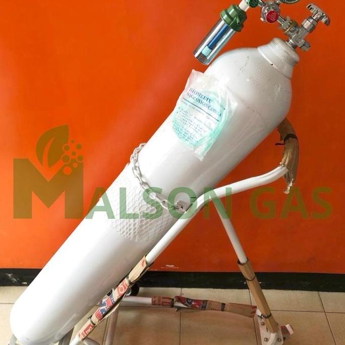 Tabung Baru 6m3 Isi Oksigen + Regulator Oksigen Medis + Trolly Tab 6m3