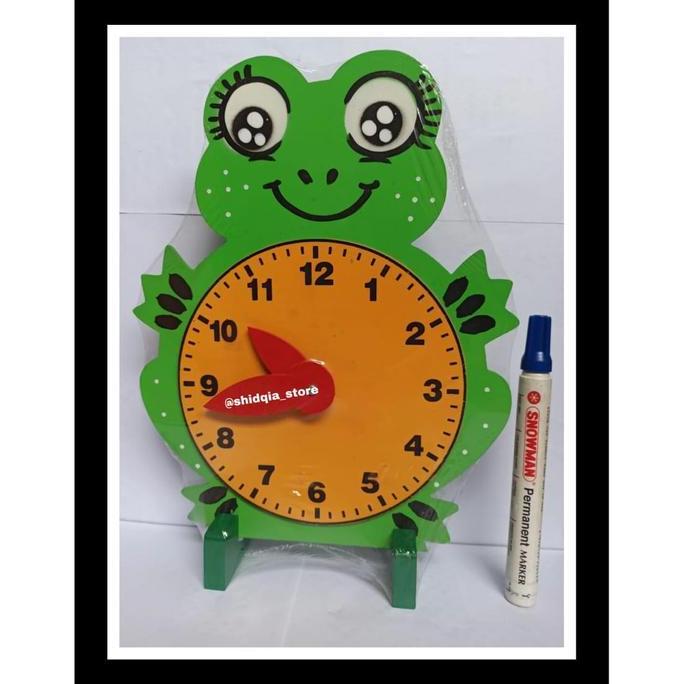 Mainan Kayu Edukasi Jam Katak - Miniatur Jam Kayu - APE anak PAUD TK Ready