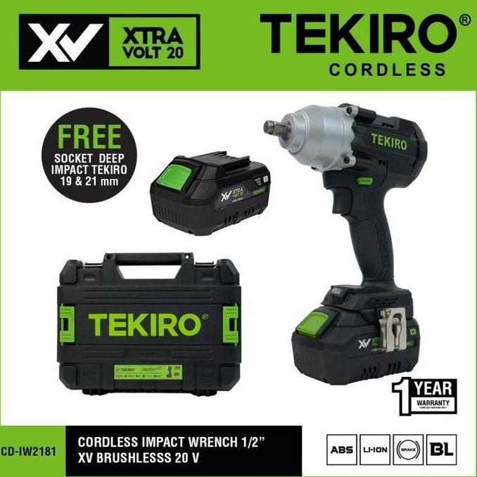 TEKIRO Cordless Impact Wrench 1/2" XV Brushless 20 V Tekiro