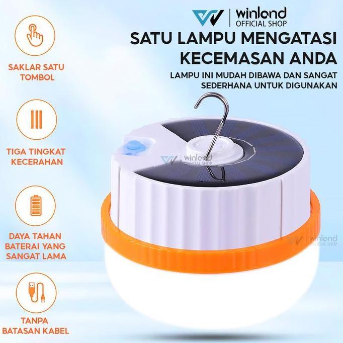 ROSOGENDEM11 - WINLAND LAMPU EMERGENCY LED GANTUNG SOLAR PANEL CAMPING LAMP 2 MODEL TENAGA SURYA + C
