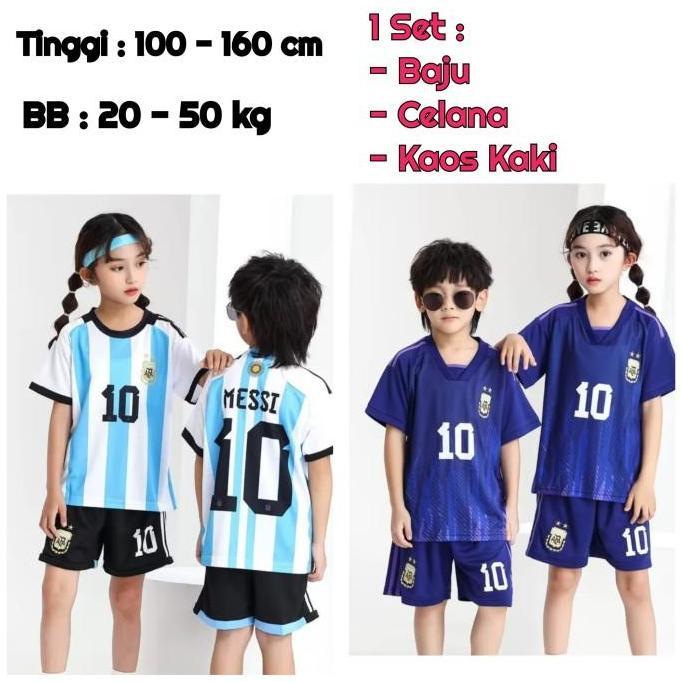 TERBARU - Jersey Baju Bola Anak Argentina Kids (Baju+Celana+Kaos Kaki) - Putih Biru, 18
