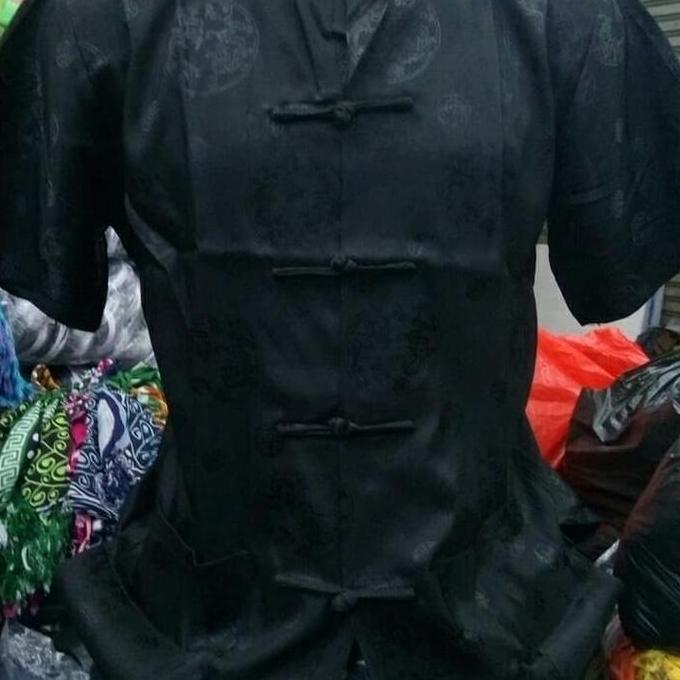 PROMO... Cheongsam Atasan Lengan Pendek Pria Khusus Hitam AS