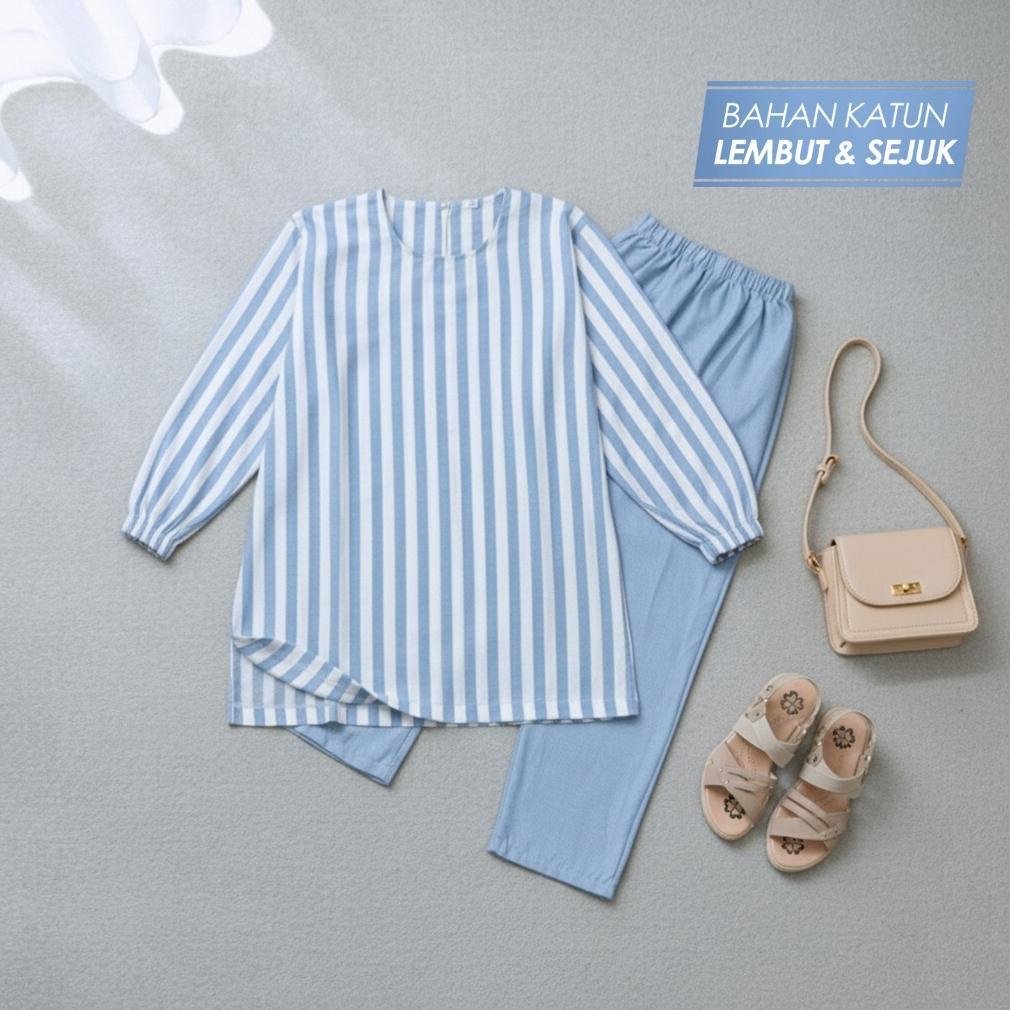 Murah  Baju Couple Muslim Koko Anak Laki Laki Setelan Tunik Muslim Motif Salur Anak Perempuan 3-13 T