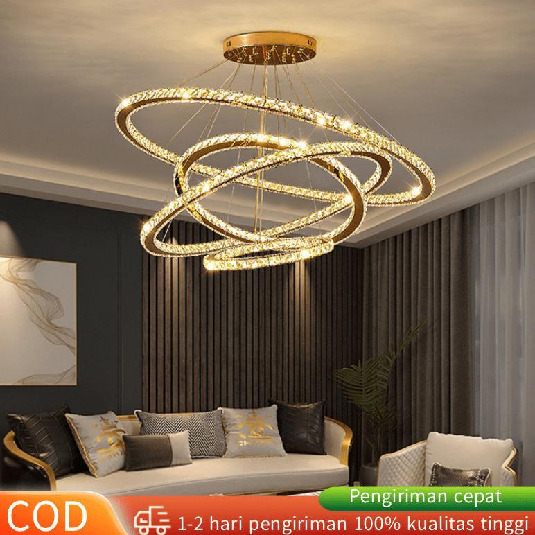 Lampu Gantung Kristal Modern Tamu Mewah 3 Warna Ruang Tamu Lampu Gantung Kristal Hias