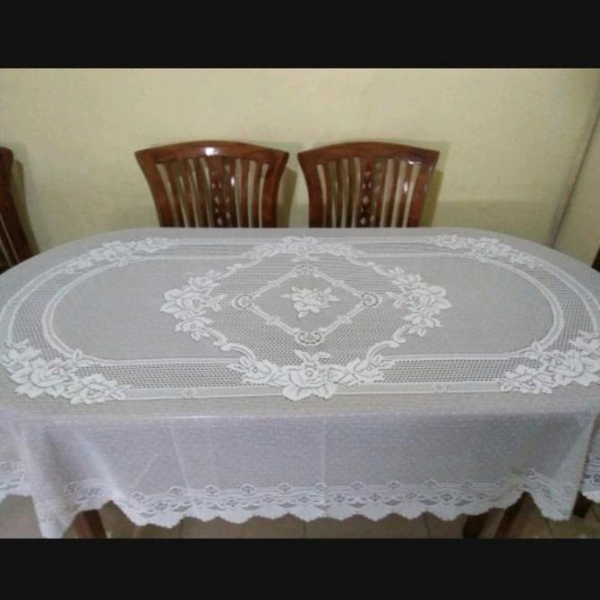 cusss order] Taplak Meja Makan Oval 4 Kursi 6 Kursi Kain Warna Putih Polos Vintage Klasik