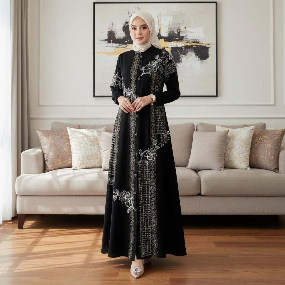 Flash Sale Batik Jihud - Gamis Cap Twill Rayon Terbaru Homedress Busui Kancing Jumbo Syar'I Premium