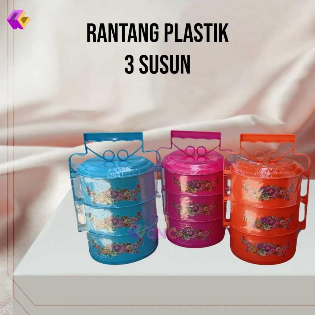 CUCI GUDANG ( KD1 ) Rantang 4 Susun Plastik / Rantang 4Susun Plastik Gambar Bunga / Rantang 4Susun T
