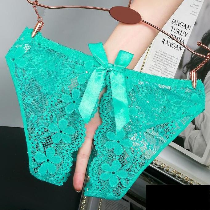 andalusiah45 - cd wanita seksi renda big size crotchless motif pita hitam katun pendek celana ada pa