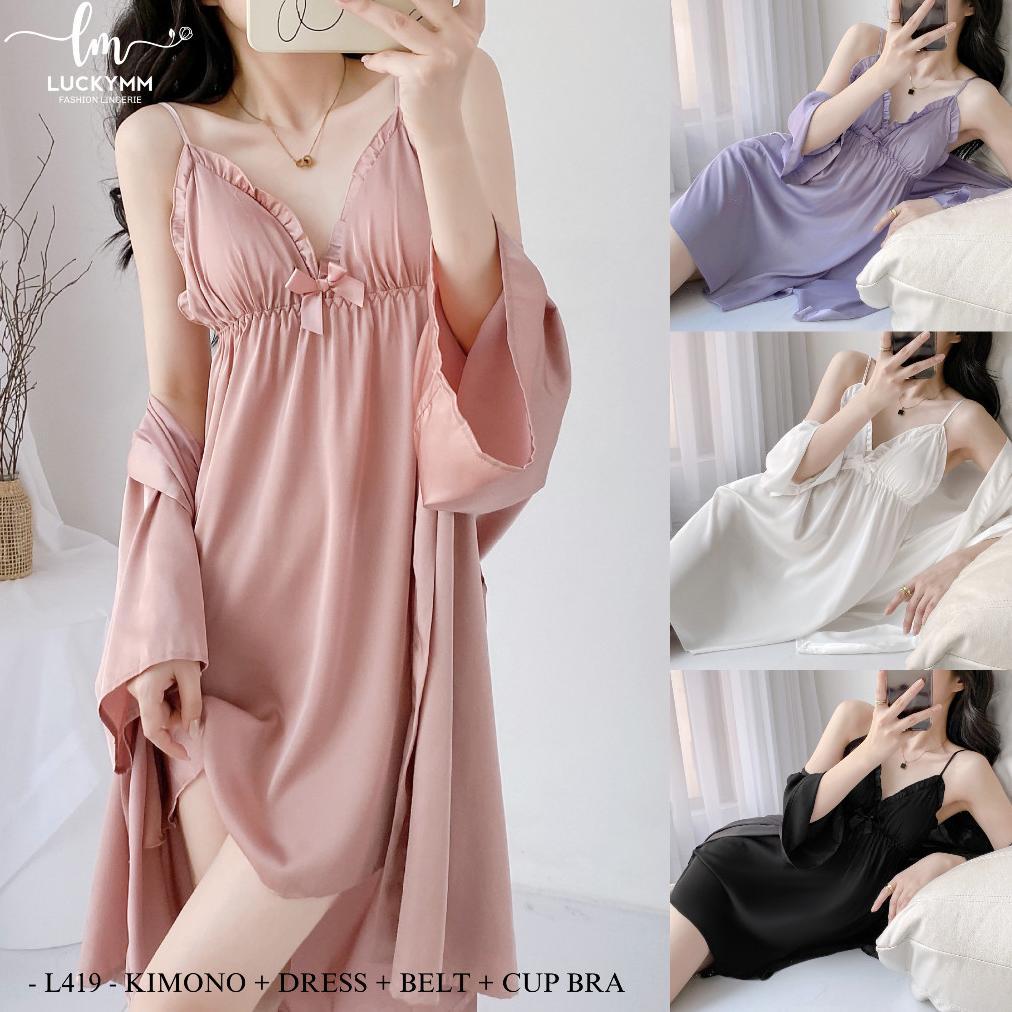 DRESS KIMONO 2IN1 BAJU TIDUR WANITA / SLEEPWEAR KIMONO SET BAJU TIDUR 419 LMM