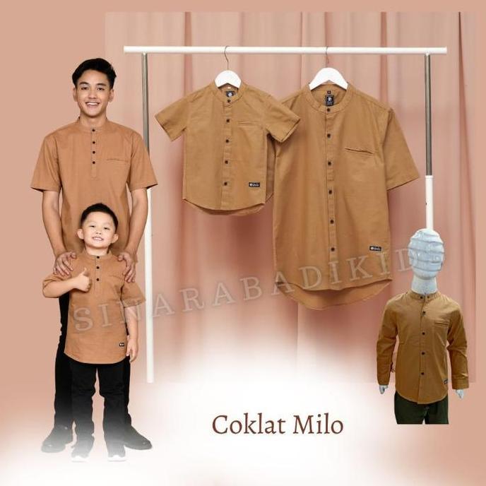 Qurlu - Kemeja Koko Dewasa/Anak warna COKLAT MILO (Bisa couple ayah anak) Best Quality