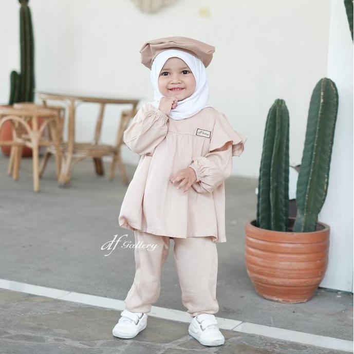 Baju Bayi NAZWA One Set SETELAN CELANA ANAK pakaian baby girl rayon twill Cantik Jilbab Original