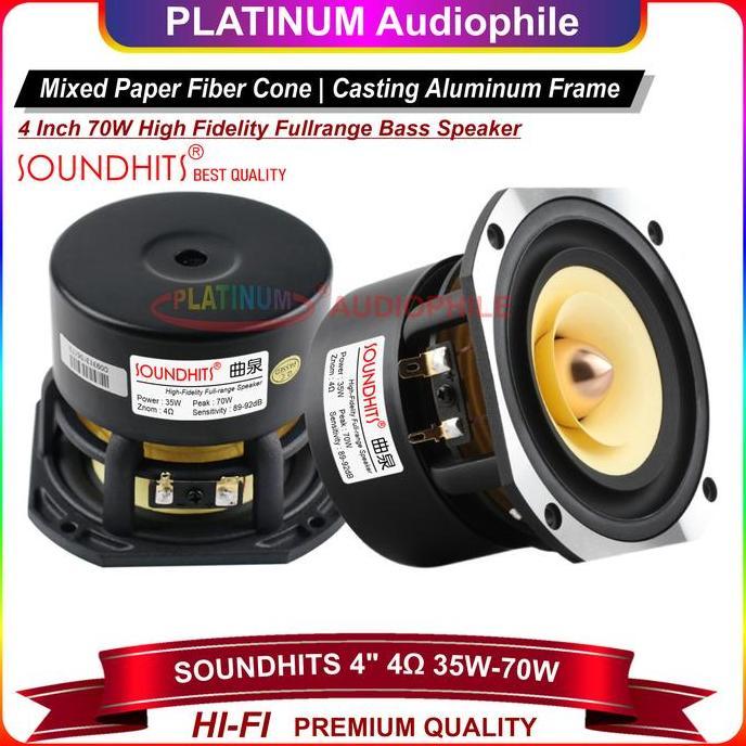 SPORTOV Speaker Full range Bass 4 Inch 4 ohm 70W Hifi Speker 4" Fullrange Aluminium Frame Soundhits 