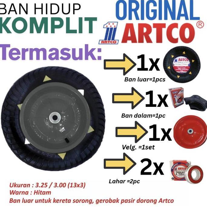 LOMARASHOP BHK Ban Komplit ARTCO Asli ( Ban Luar + Dalam + Velg + Lahar ) SILVER BLACK Ban Hidup Kom