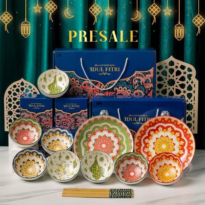 Ideame [MANGKOK LEBARAN] Set Hampers Mangkuk Keramik Lebaran / Gift Parcel EID Mangkok & Piring / Ka