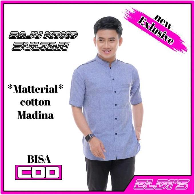 baju koko Pria Muslim lengan pendek Kain katun madina Sultan