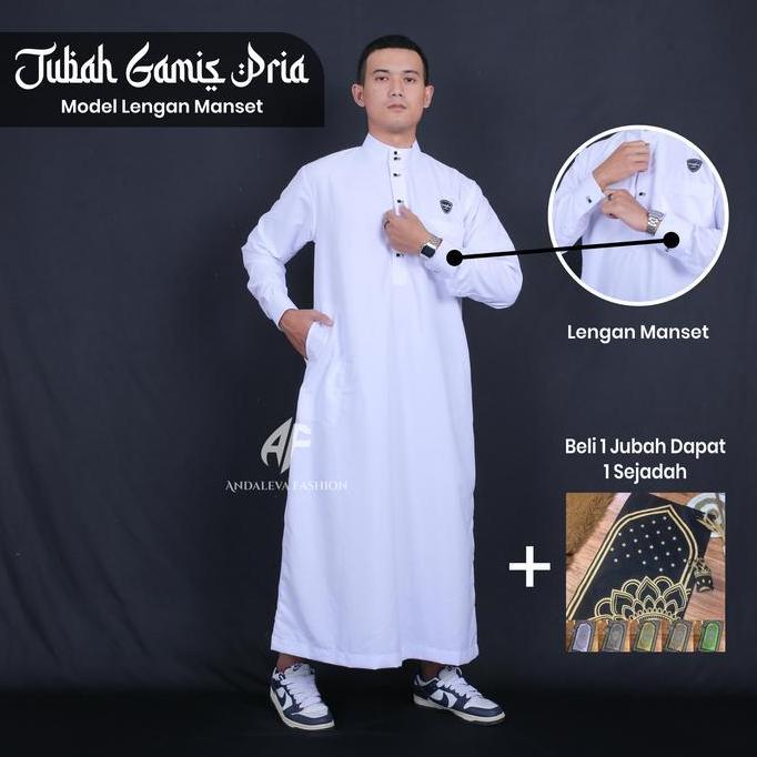 Baju Jubah Gamis Pria Remaja Dewasa Muslim Lengan Manset Tampilan Elegant Model kancing Sultan - Gam