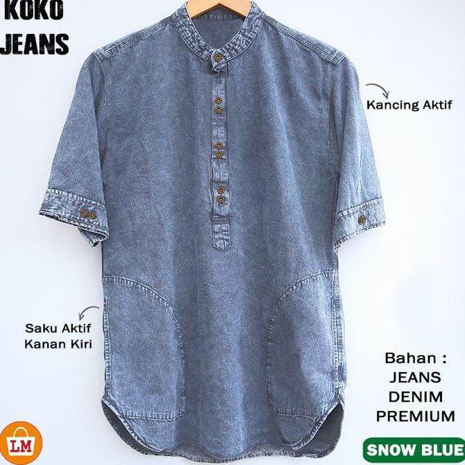 Baju Pria Muslim KOKO JEANS Lengan Pendek Bahan Denim M-XXL / 22083