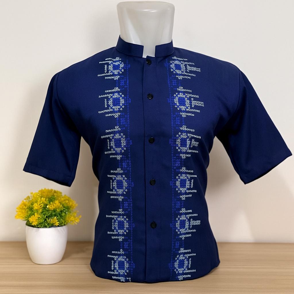 Baju Koko Pria Dewasa Lengan Pendek Katun Madinah Motif Bordir