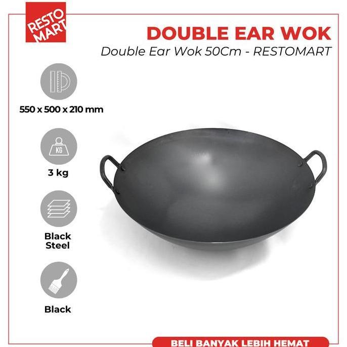 Wajan Baja Pre Seasoned / Kuali / Wajan Black Steel / Double Ear Wok 50 cm (2291084) (F12) HS