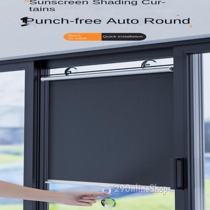 2KANG_RESI89 - HORDENG TIRAI JENDELA GULUNG TEMPEL SUCTION CUP KACA PELINDUNG PANAS ROLL GORDEN MOBI