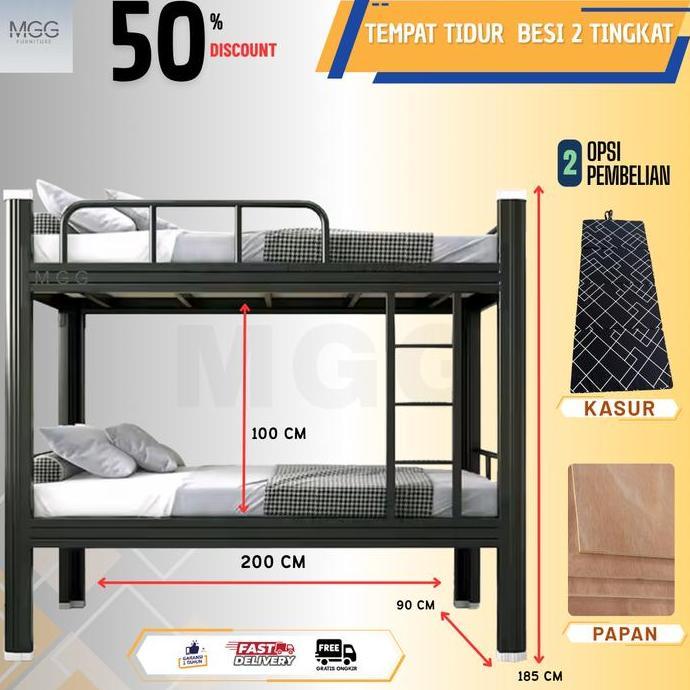 Terlaris Mgg Furniture Ranjang Susun 90X200 Cm Tempat Tidur Besi 2 Tingkat Dengan Papan Kayu Gratis 