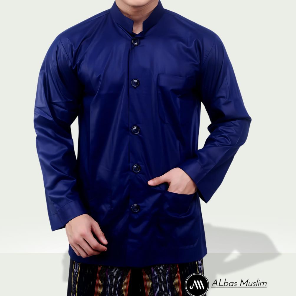 HEMAT Baju Koko Pria Lengan Panjang Haibah Polos Jumbo Saku Depan Matt Toyobo Warna Putih Tulang Cer